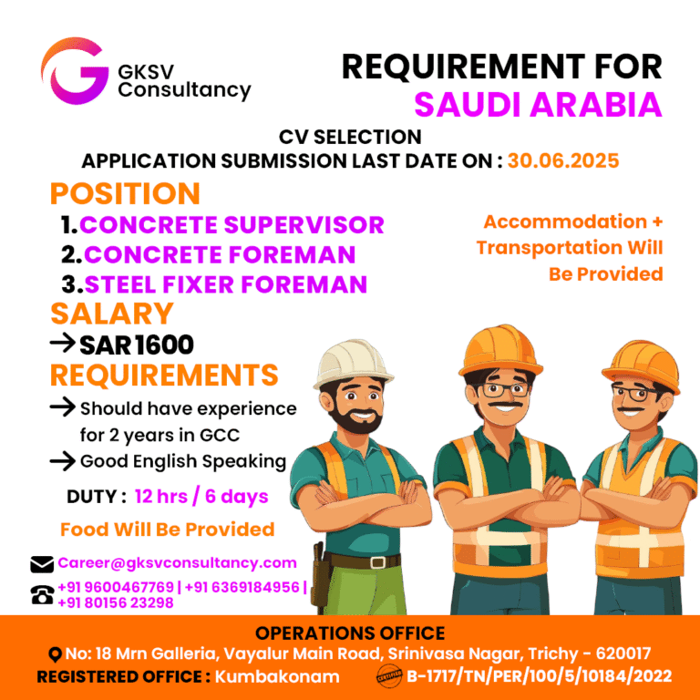 Urgent Hiring for saudi arabia