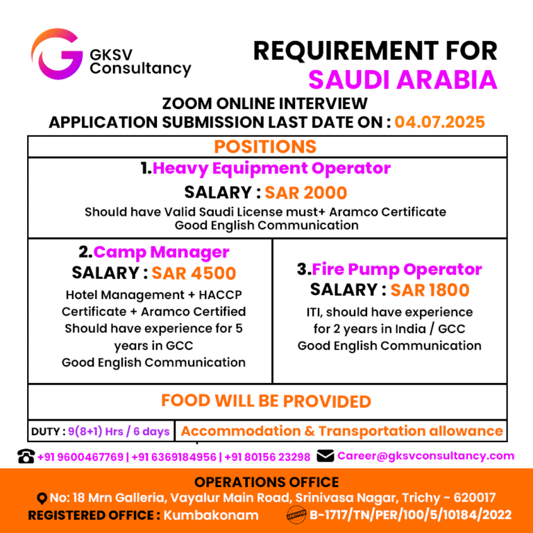 Urgent Hiring for saudi arabia