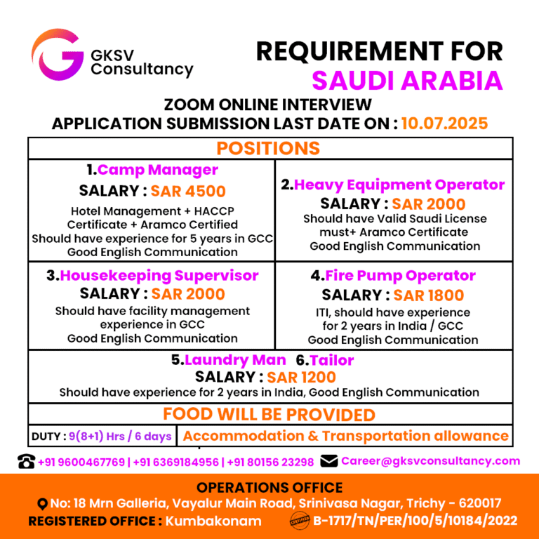 Urgent Hiring for saudi arabia