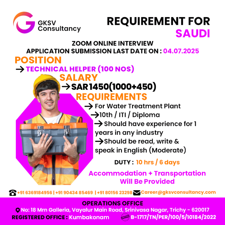 Urgent Hiring for saudi arabia