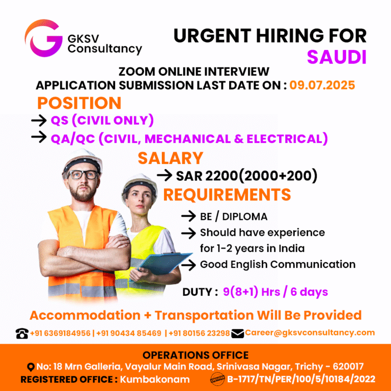 Urgent Hiring for saudi arabia