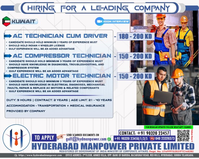 Urgent Hiring for A Leading Company of Kuwait