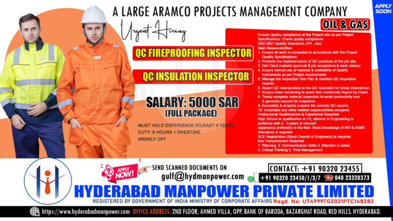 Urgent Hiring for A Large Aramco Project Management Company – Saudi Arabia