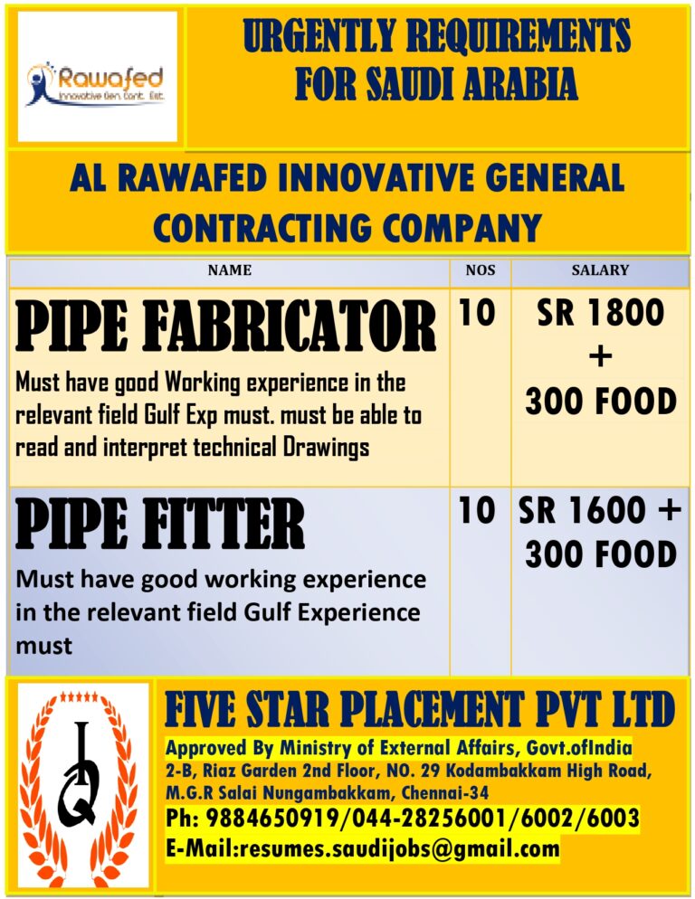 URGENT JOB OPENING FOR SAUDI ARABIA