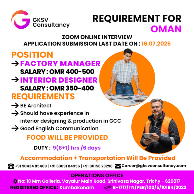 Urgent Hiring for Oman