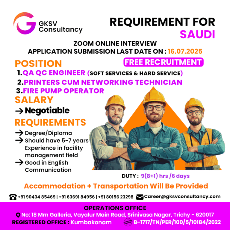 Urgent Hiring for saudi arabia