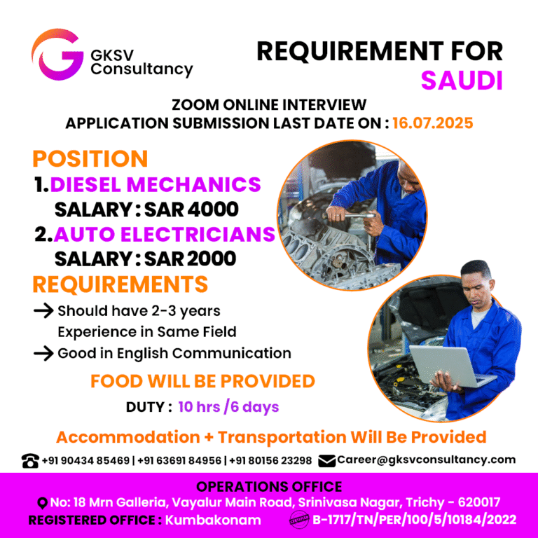 Urgent Hiring for saudi arabia