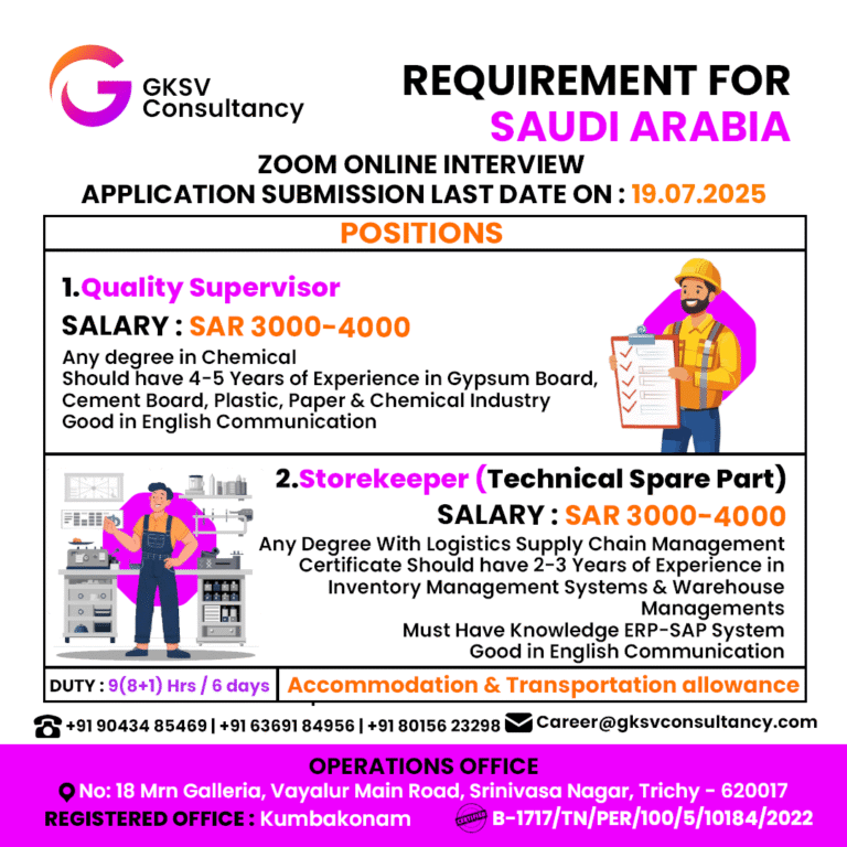 Urgent Hiring for saudi arabia