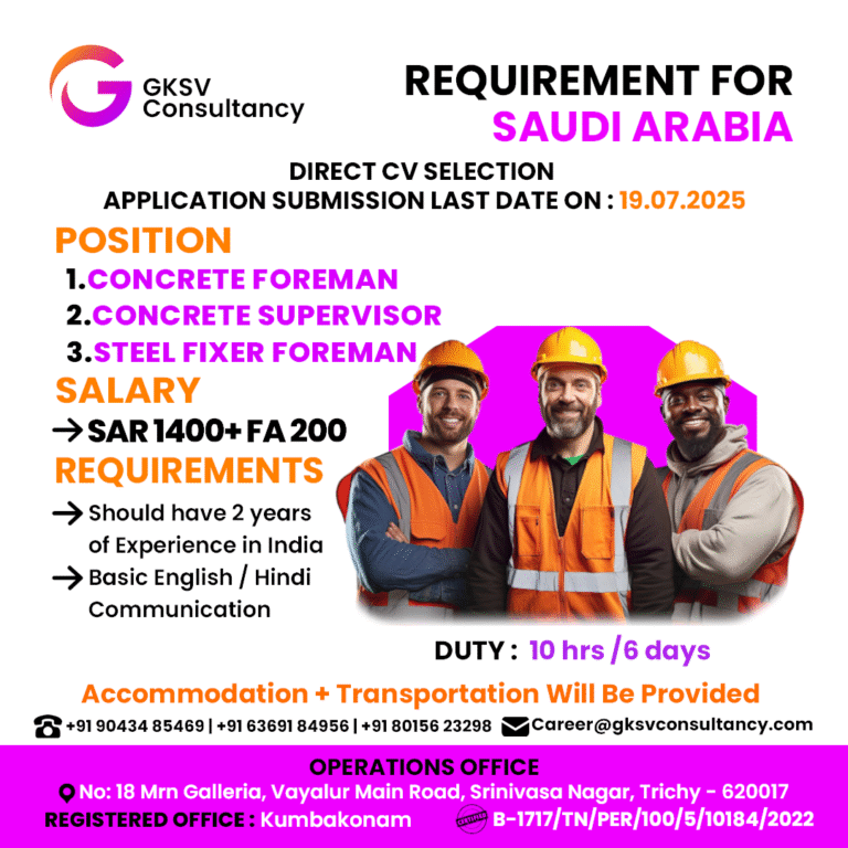 Urgent Hiring for saudi arabia