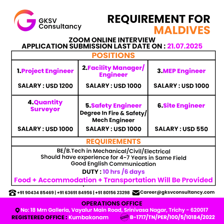Urgent Hiring for Maldives