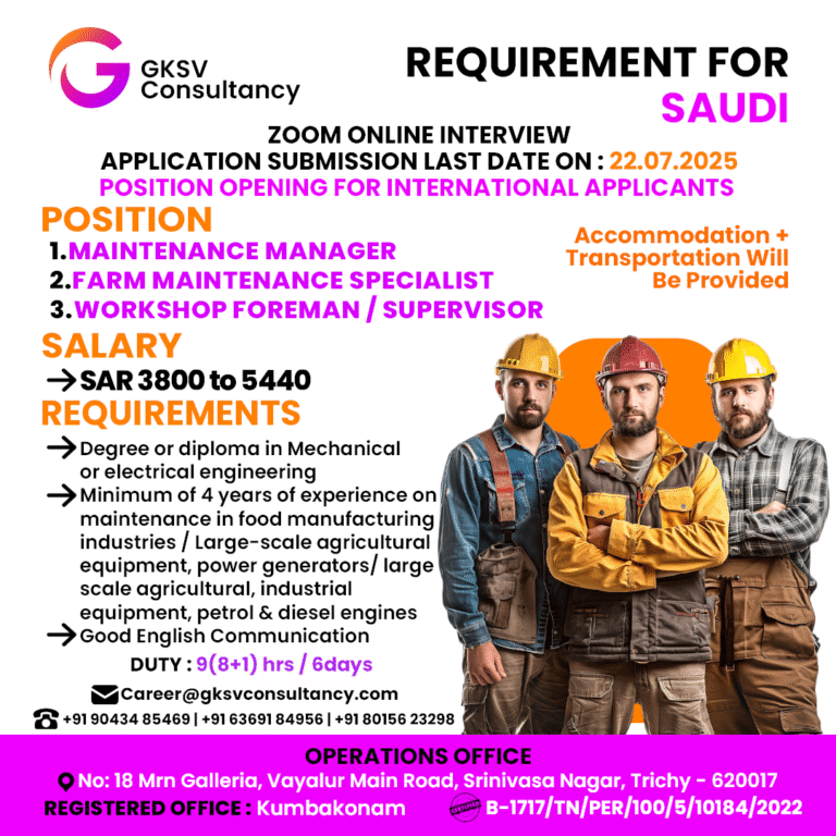 Urgent Hiring for saudi arabia
