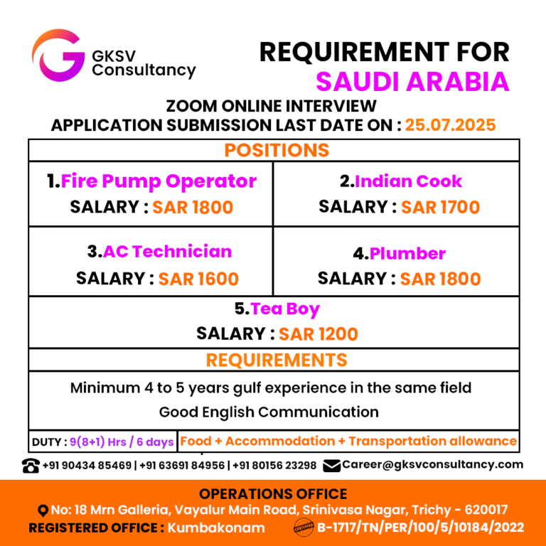 Urgent Hiring for saudi arabia