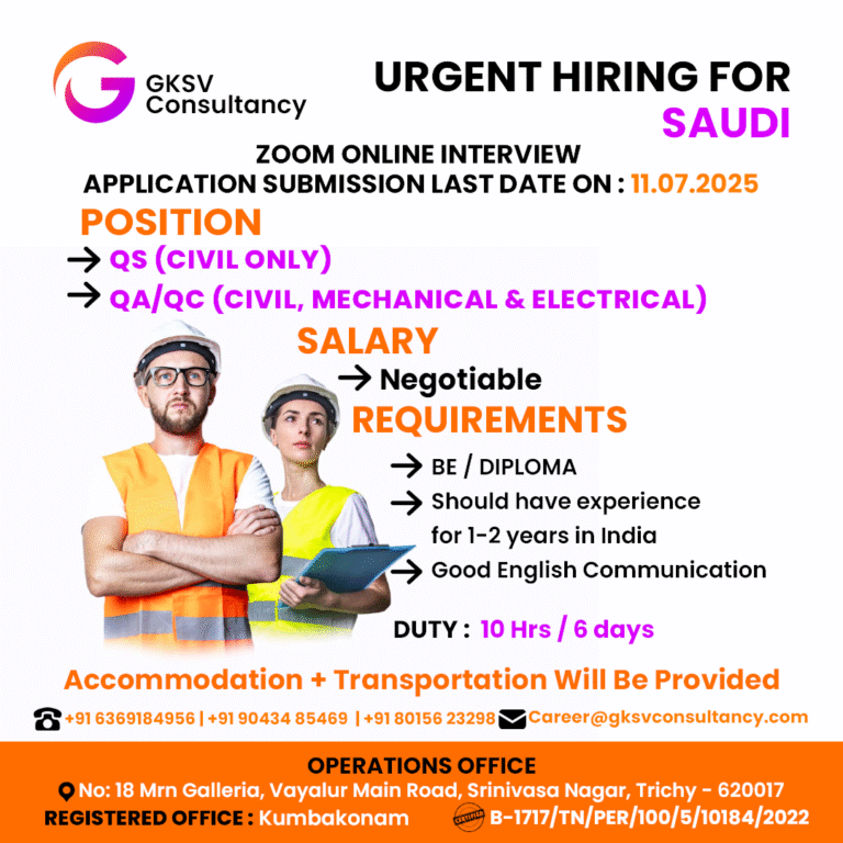 Urgent Hiring for saudi arabia