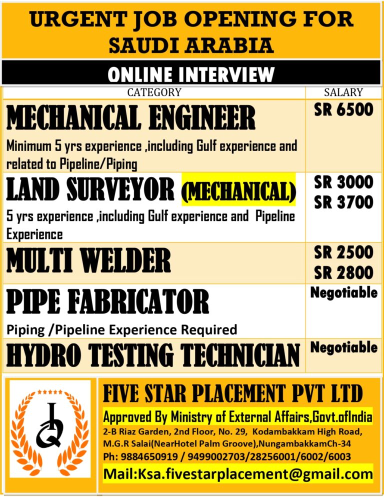 URGENT JOB OPENING FOR SAUDI ARABIA 2 URGENT JOB OPENING FOR SAUDI ARABIA