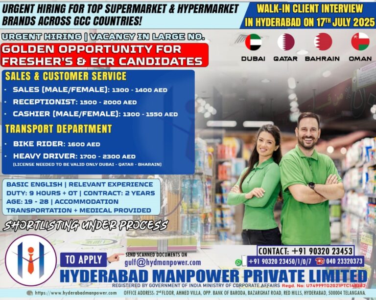 Urgent Hiring for Top Supermarket & Hypermarket Brands Across GCC Countries