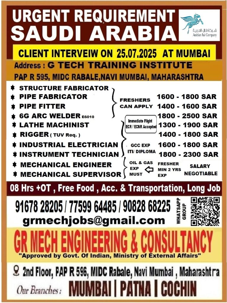 URGENT REQUIREMENT FOR SAUDI ARABIA