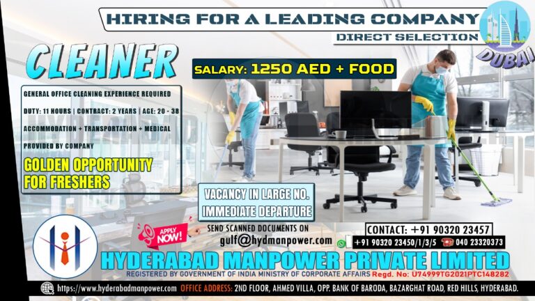 Urgent Hiring for A Leading Company of DUBAI 4 Urgent Hiring for A Leading Company of DUBAI