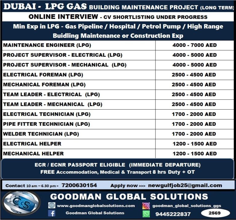 DUBAI – LPG GAS BUILDING MAINTENANCE PROJECT (LONG TERM)