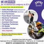 Saudi Arabia job vacancies for technicians, welders, and electricians with online interview by Hamdan Global