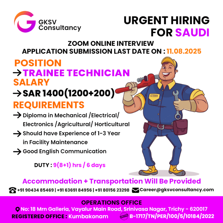 Urgent Hiring for saudi arabia