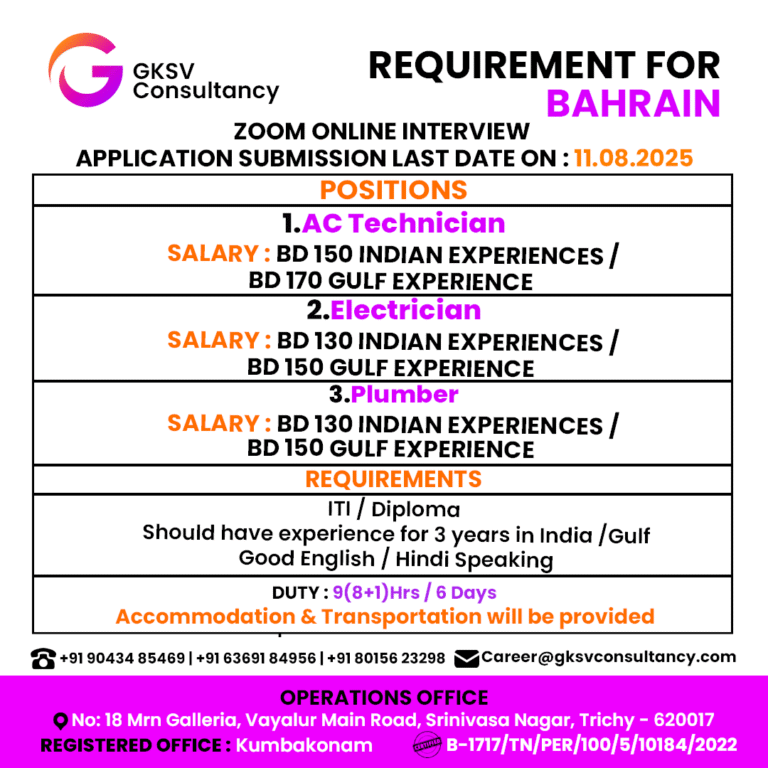 Urgent Hiring for Bahrain