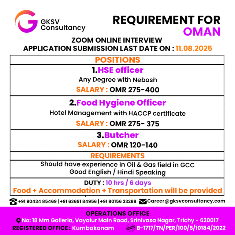 Urgent Hiring for Oman