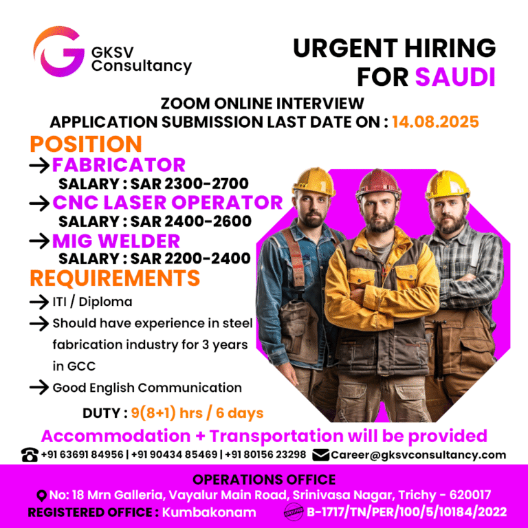 Urgent Hiring for saudi arabia