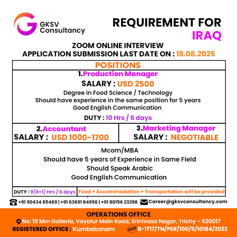 Urgent Hiring for iraq
