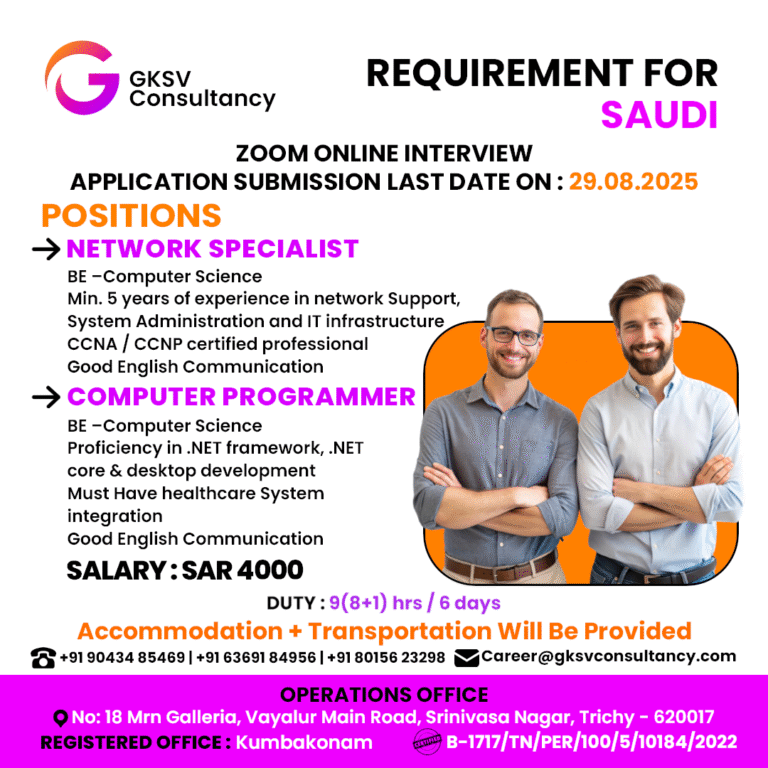 Urgent Hiring for saudi arabia