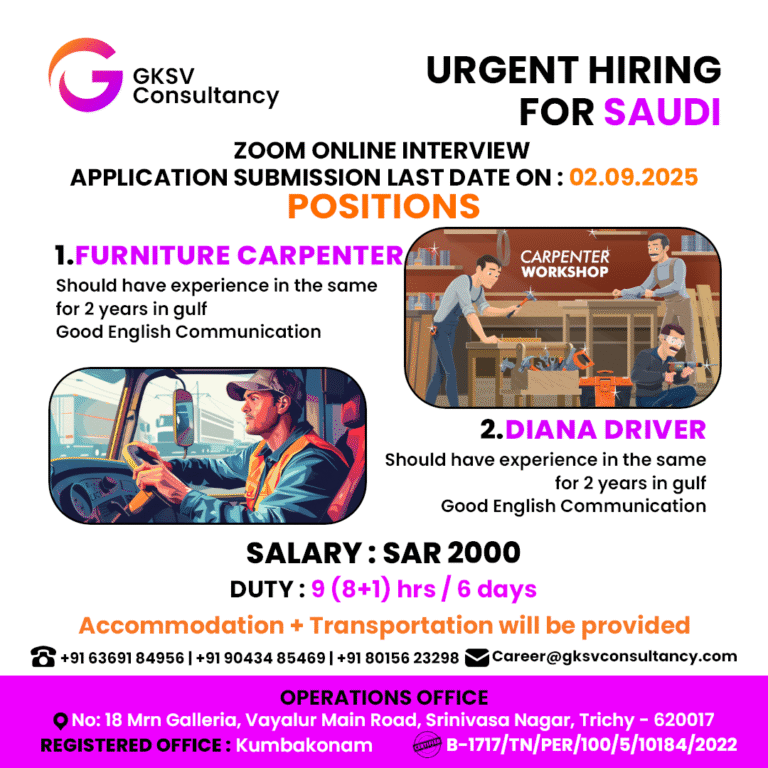 Urgent Hiring for saudi arabia