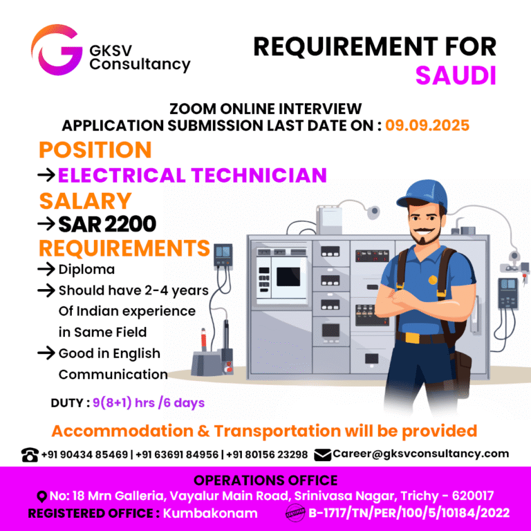 Urgent Hiring for saudi arabia