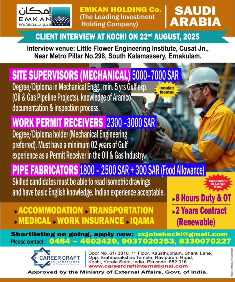 Client Interview at Kochi on 22nd August, 2025 for Emkan Holding, Saudi –