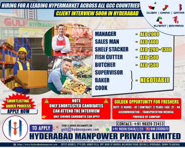 Urgent Hiring for Client Interview at Hyderabad Soon for All GCC Countries