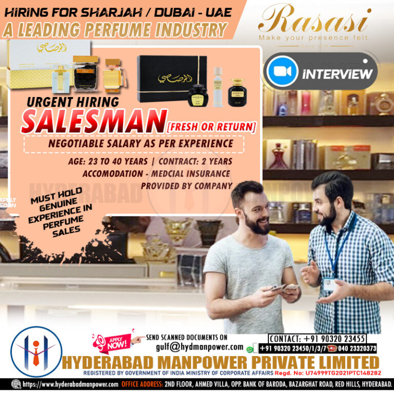 Urgent Hiring for A Leading Perfume Industry in Dubai
