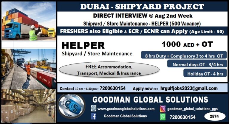 URGENT REQUIREMENT – DUBAI DIRECT INTERVIEW – CV SHORTLISTING UNDER PROGRESS