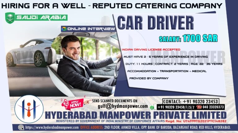 Urgent Hiring for A Well Reputed Catering Company in Saudi Arabia
