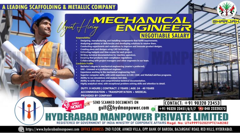 Urgent Hiring for A Leading Scaffolding & Metallic Company in UAE