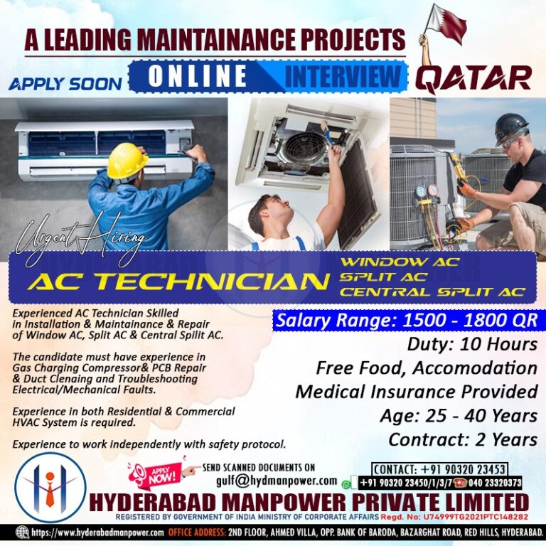 Urgent Hiring for A Leading Maintenance Project for QATAR