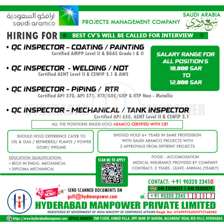 Urgent Hiring for SAUDI ARABCO Project Management Co. – Saudi Arabia