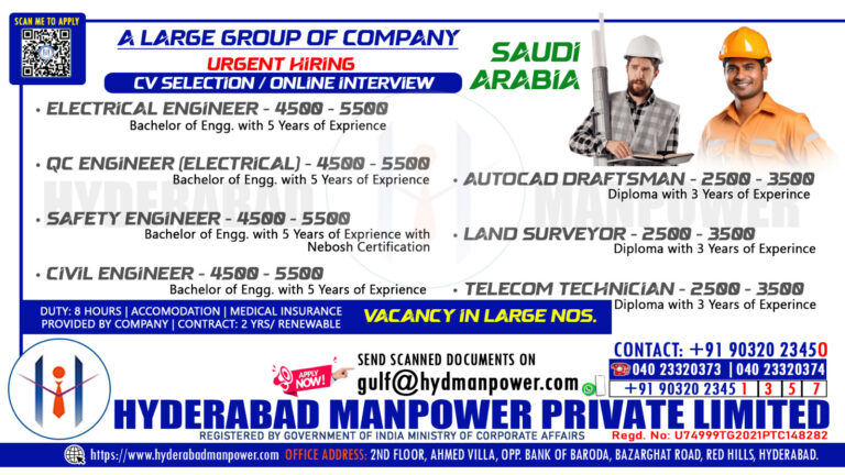 Urgent Hiring for A Large Group of Company in SAUDI ARABIA