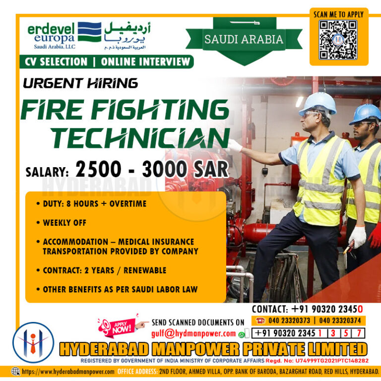 Urgnet Hiring for Fire Fighting Technician for SAUDI ARABIA