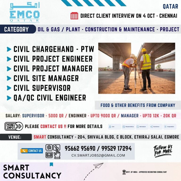 WANTED FOR A LEADING WATER TREATMENT PLANT COMPANY - QATAR / DIRECT CLIENT INTERVIEW ON 4TH OCTOBER - CHENNAI 6 WANTED FOR A LEADING WATER TREATMENT PLANT COMPANY – QATAR / DIRECT CLIENT INTERVIEW ON 4TH OCTOBER – CHENNAI