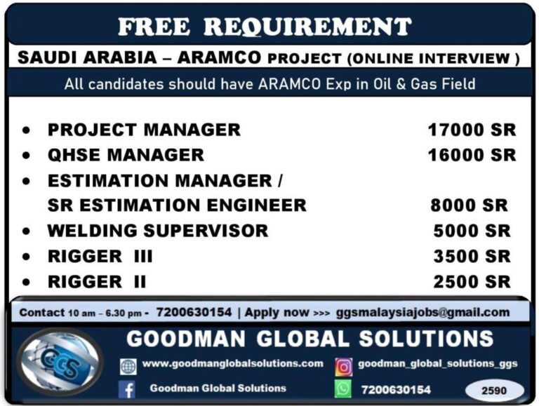 FREE REQUIREMENT - SAUDI ARABIA ARAMCO PROJECT - ONLINE INTERVIEW 7 FREE REQUIREMENT – SAUDI ARABIA ARAMCO PROJECT – ONLINE INTERVIEW