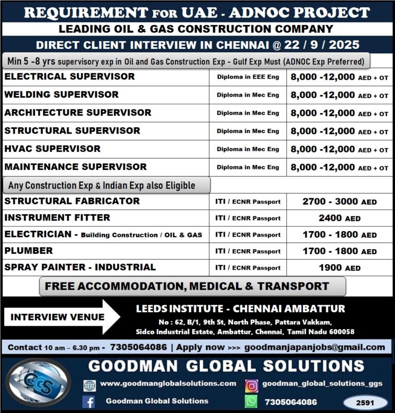LEADING OIL AND GAS CONSTRUCTION COMPANY DIRECT CLIENT INTERVIEW IN CHENNAI @22-09-2025 6 LEADING OIL AND GAS CONSTRUCTION COMPANY DIRECT CLIENT INTERVIEW IN CHENNAI @22-09-2025