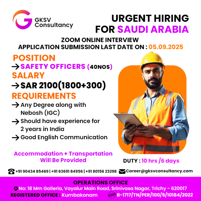 Urgent Hiring for saudi arabia