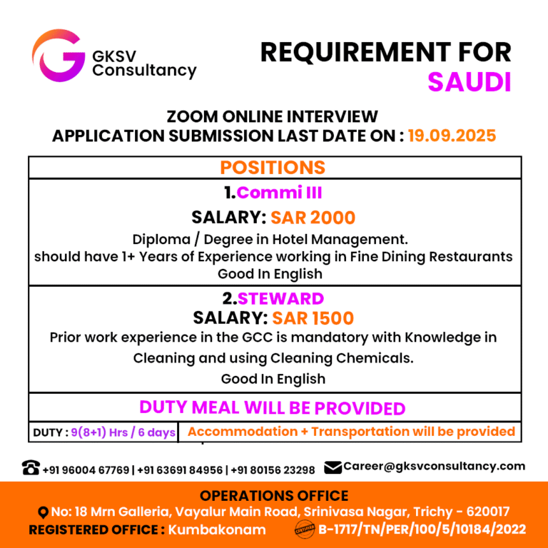 Urgent Hiring for saudi arabia