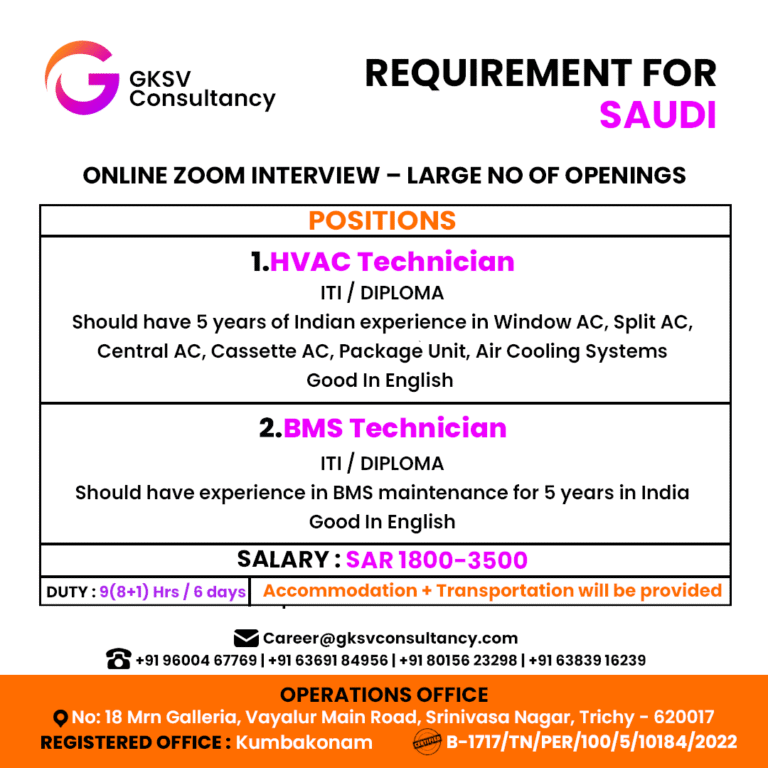 Urgent Hiring for saudi arabia