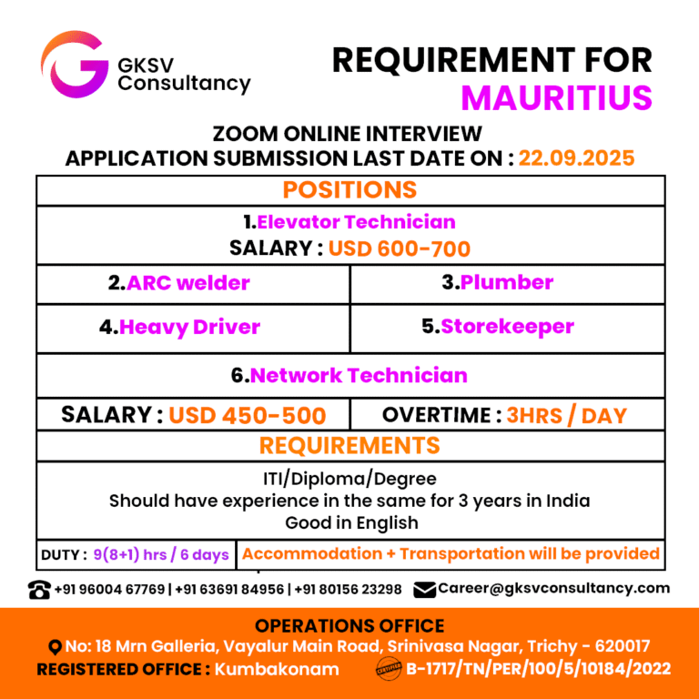 Urgent Hiring for Mauritius