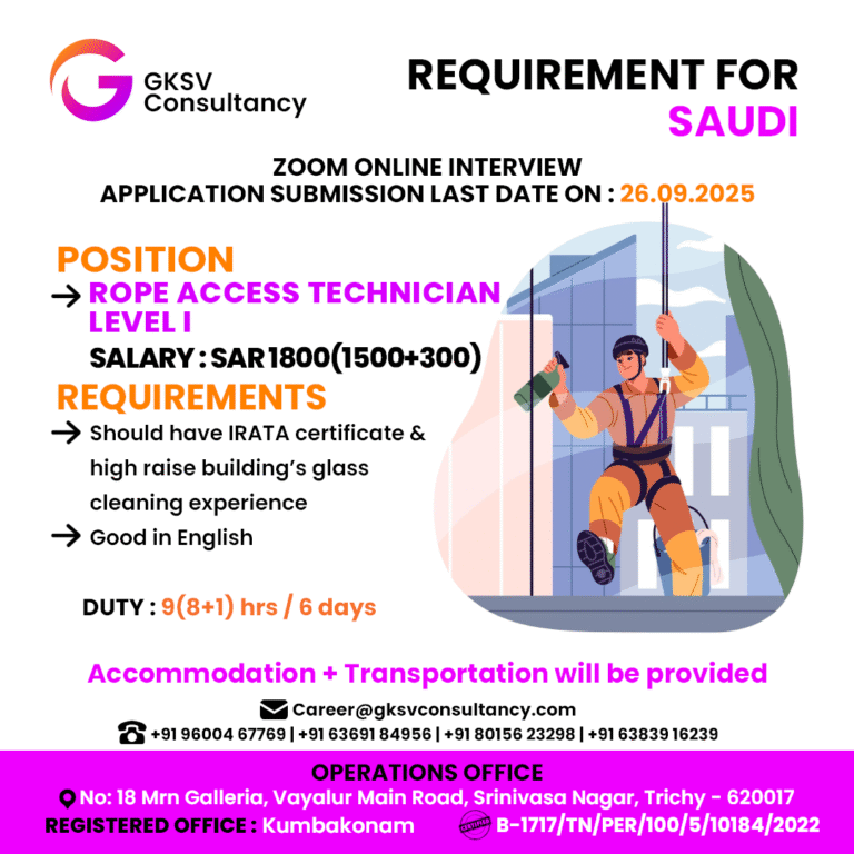 Urgent Hiring for saudi arabia