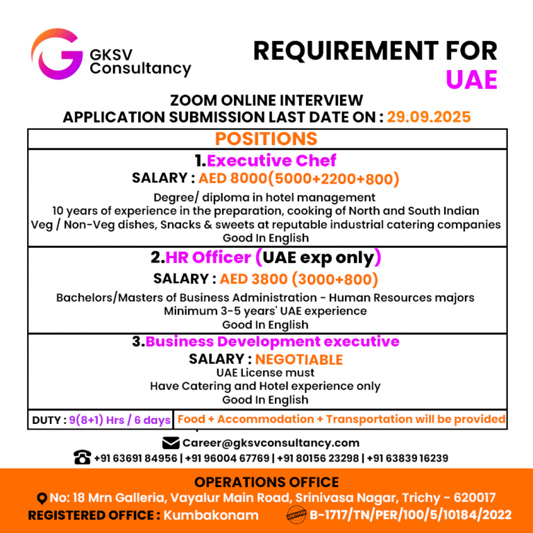 Urgent Hiring for UAE
